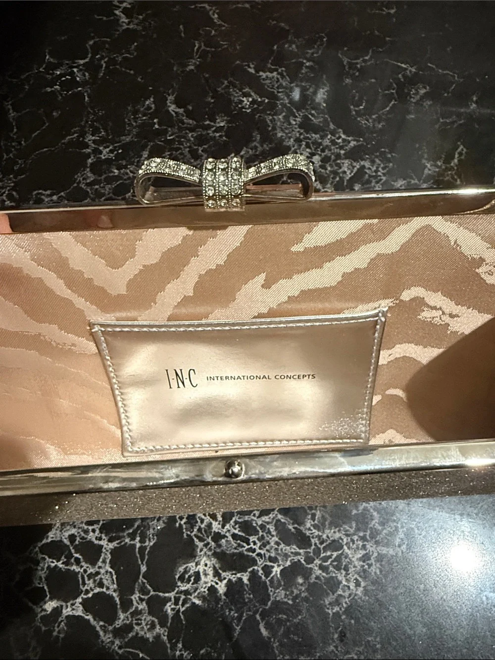 INC International Concepts Glitter Bow Clasp Clutch - Gold